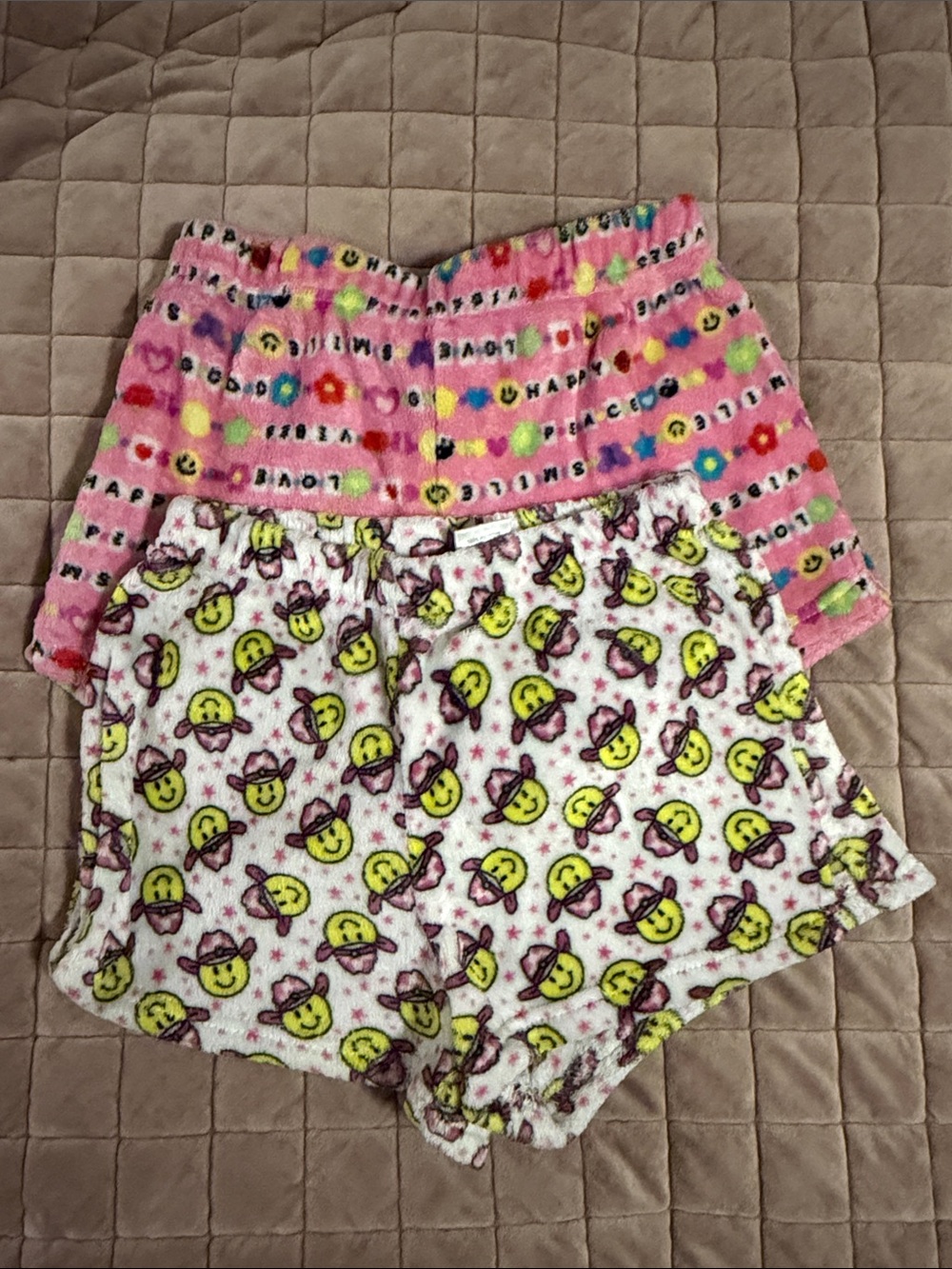 Pink Smiley & Pattern Girls' Cozy Shorts - Pack of 2. Size XL